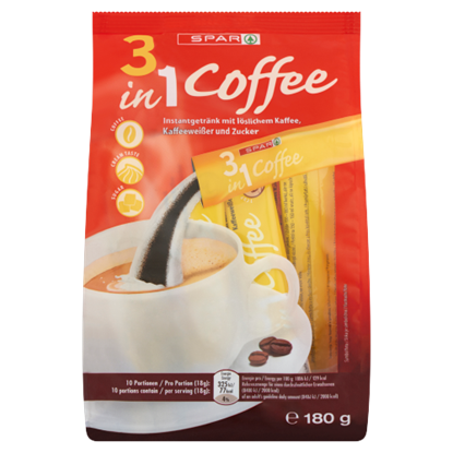 SPAR 3 az 1-ben azonnal oldódó italpor instant kávéval, kávéfehérítővel, cukorral 10 db 180 g