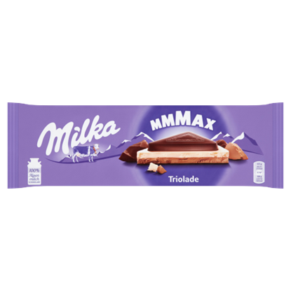 Milka Mmmax Triolade alpesi magas kakaótartalmú tejcsokoládé fehércsokoládéval 280 g