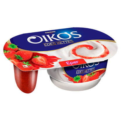 Danone Oikos Édes Kettes élőflórás édesített joghurt eperszósszal 122 g