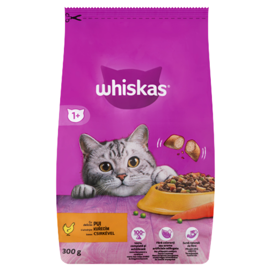 Whiskas 1+ teljes értékű szárazeledel felnőtt macskák számára csirkével 300 g