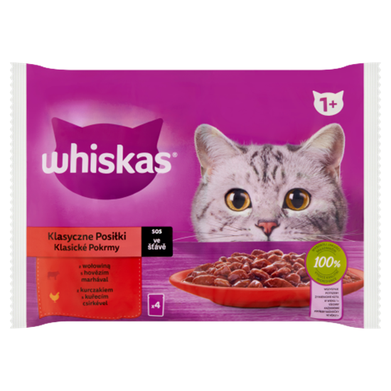 Whiskas 1+ Klasszikus Ételek teljes értékű nedves eledel felnőtt macskáknak 4 x 85 g (340 g)