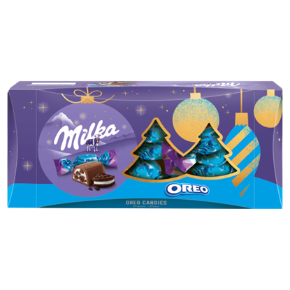 Milka Oreós tejcsokoládé szaloncukor tejes krémtöltelékkel és kakaós kekszdarabokkal 300 g