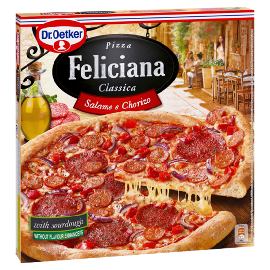 Dr. Oetker Feliciana gyorsfagyasztott pizza szalámival és chorizo szalámival 320 g