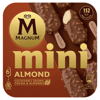 Magnum Mini vaníliás jégkrém tejcsokoládé bevonattal és mandula darabkákkal 6 x 55 ml (330 ml)