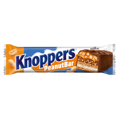 Knoppers Peanut Bar tejkrémmel, földimogyorókrémmel töltött, tejcsokoládéval bevont ostyaszelet 40 g