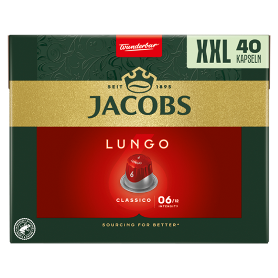 Jacobs Lungo 6 Classico őrölt-pörkölt kávé kapszulában 40 db 208 g