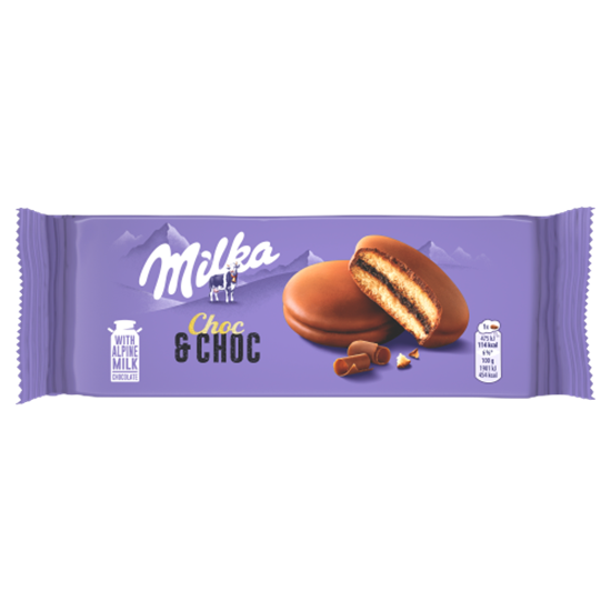 Milka Choc & Choc alpesi tejcsokoládéval mártott puha piskóta kakaós töltelékkel 150 g