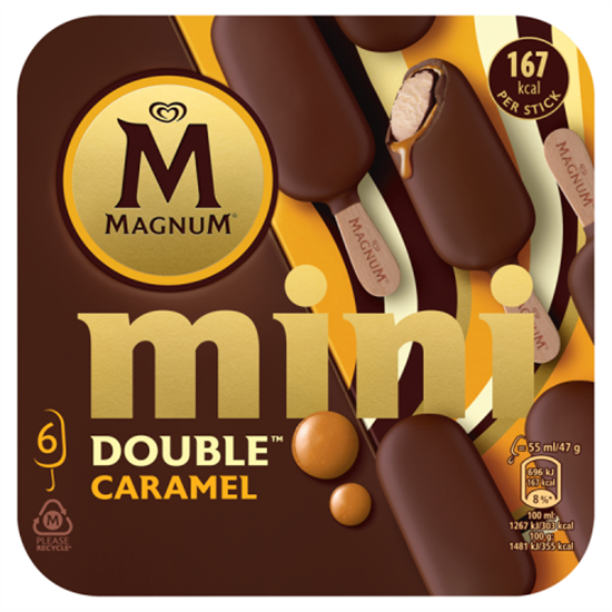 Magnum Mini Double Caramel vaníliás jégkrém kakaós bevonóval 6 x 55 ml (330 ml)