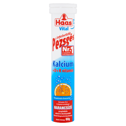 Haas Vital Kalcium + D + K vitamin narancsízű pezsgőtabletta cukorral és édesítőszerekkel 20 db 80 g
