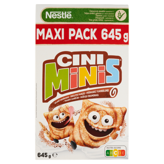 Nestlé Cini Minis ropogós fahéjas gabonapehely teljes kiőrlésű búzával, vitaminokkal és vassal 645 g