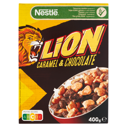 Nestlé Lion karamellás és csokoládés ropogós gabonapehely vitaminokkal és ásványi anyagokkal 400 g