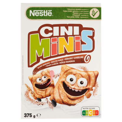 Nestlé Cini Minis ropogós fahéjas gabonapehely teljes kiőrlésű búzával, vitaminokkal és vassal 375 g