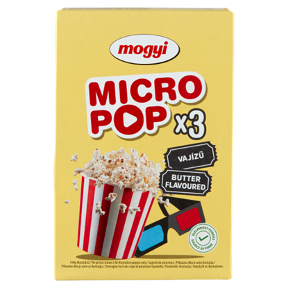 Mogyi Micro Pop mikrohullámú sütőben elkészíthető vajízű pattogatni való kukorica 3 x 100 g (300 g)