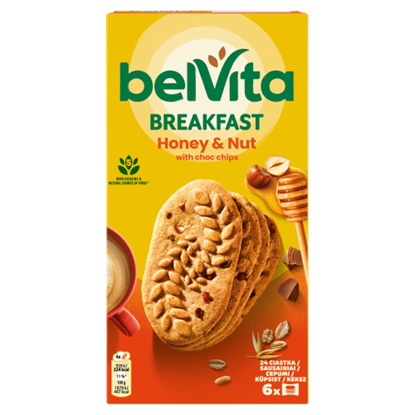 Belvita Original törökmogyorós és mézes, gabonás, omlós keksz csokoládédarabokkal 300 g