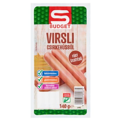 S-Budget füst ízesítésű virsli csirkehúsból 140 g