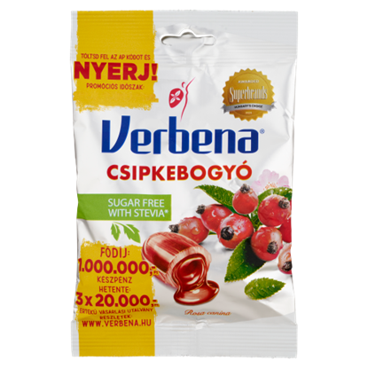 Verbena töltött keménycukorka édesítőszerekkel csipkebogyó kivonattal és C vitaminnal 60 g