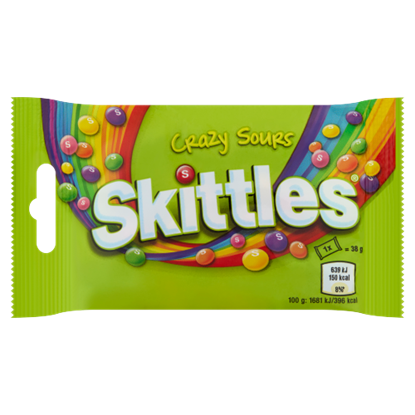 Skittles Crazy Sours savanyú gyümölcsízű cukordrazsé ropogós cukormázban 38 g