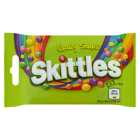 Skittles Crazy Sours savanyú gyümölcsízű cukordrazsé ropogós cukormázban 38 g