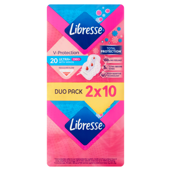 Libresse V-Protection Ultra+ Deo enyhén illatosított egészségügyi betét 20 db