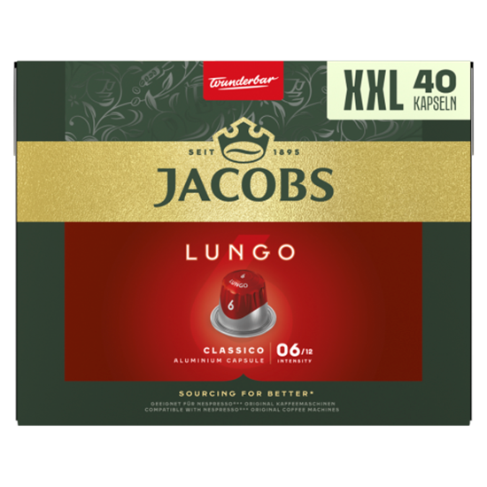 Jacobs Lungo Classico őrölt-pörkölt kávé kapszulában 40 db 208 g