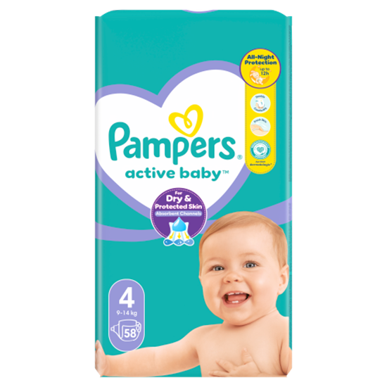 Pampers Active Baby 4, 58 Db Pelenka, 9kg-14kg